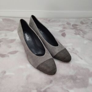 Vaneli Gray Suede Chunk Heels
